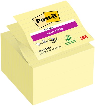 Memoblok Post-it Z-Notes S440 Super Sticky geel 5 Stuk