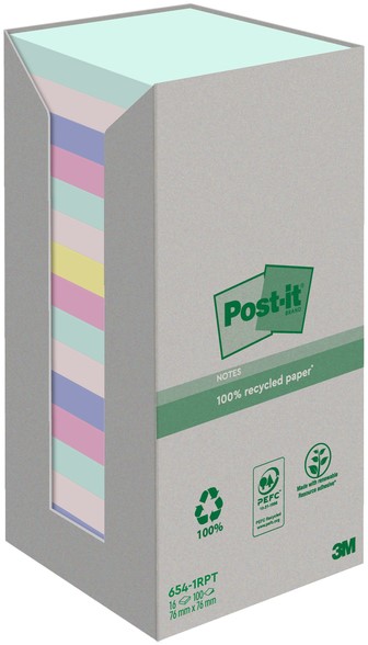 Bloc-mémos 3M Post-it 654 76x76mm recyclé Rainbow pastel 16 Stuk