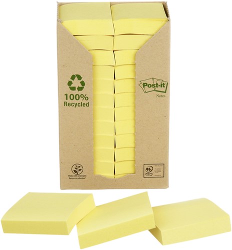Memoblok Post-it 653 38x51mm recycled geel 24 Stuk
