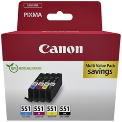 Cartouche d’encre Canon CLI-551 noir+3 couleurs 4 Stuk