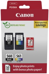 Cartouche d'encre Canon PG-560 CL-561 noir + couleur + papier 2 Stuk