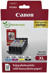 Cartouche d’encre Canon CLI-581XL 4 couleurs + papier 4 Stuk