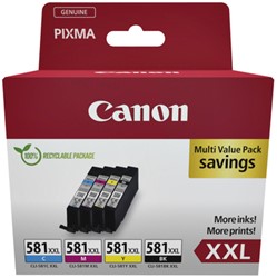 Cartouche d’encre Canon CLI-581XXL noir + 3 couleurs 4 Stuk