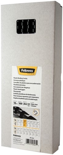 Reliure Fellowes 10mm 21 anneaux A4 noir 100 pièces 100 Stuk