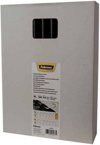 Reliure Fellowes 19mm 21 anneaux A4 noir 100 pièces 100 Stuk
