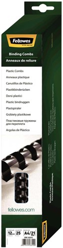 Bindrug Fellowes 12mm 21rings A4 zwart 25 Stuk
