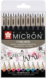 Fineliner Sakura Pigma Micron 05 0.45mm set 9 couleurs 9 Stuk