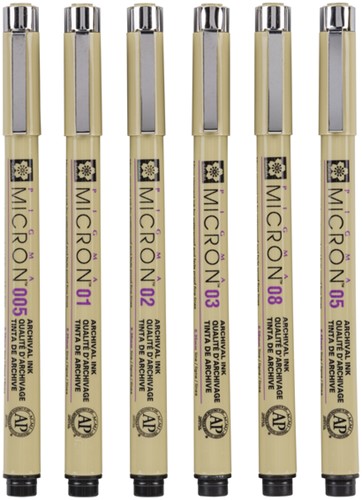 Fineliner Sakura Pigma Micron étui de 6 pièces  Noir 6 Stuk-3