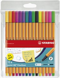 Fineliner STABILO point 88/15 F ass 15st 15 Stuk