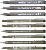 Fineliner Artline technisch 0.2-0.4-0.6-0.8mm zw 4 Stuk-2