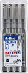 Fineliner Artline set avec 0,2-0,4-0,6-0,8mm noir 4 Stuk