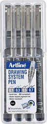 Fineliner Artline set avec 0,1-0,3-0,5-0,7mm noir 4 Stuk
