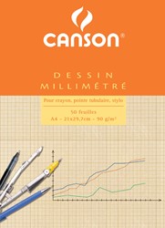 Bloc de papier millimétré Canson A4 impression marron clair 50 feuilles 90g blanc 50 Vel