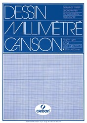 Bloc de papier millimétré Canson A3 impression bleu 50 feuilles 72g blanc 50 Vel