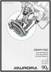 Bloc papier millimétré Aurora A4 50 feuilles 90g bleu 50 Vel