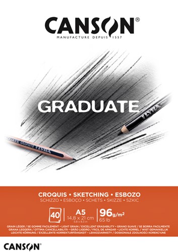 Bloc à croquis Canson Graduate Sketch A5 40 feuilles 96g blanc 1 Stuk