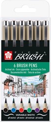 Feutre pinceau Sakura Pigma set 6 pièces assorti 6 Stuk