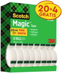 Ruban adhésif Scotch Magic 810 19mmx33m invisible mat 20+4 gratuits 24 Stuk