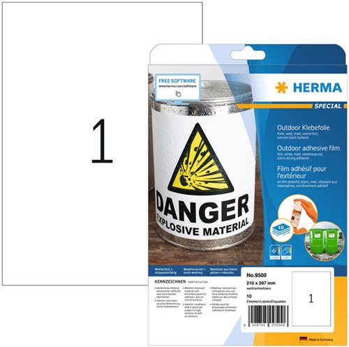 Etiket HERMA 9500 A4 210x297mm 10st folie wit 10 Vel