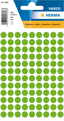 Etiket HERMA 1848 rond 8mm fluor groen 540stuks 5 Vel