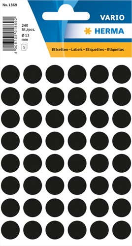 Etiket HERMA 1869 rond 12mm zwart 240stuks 5 Vel