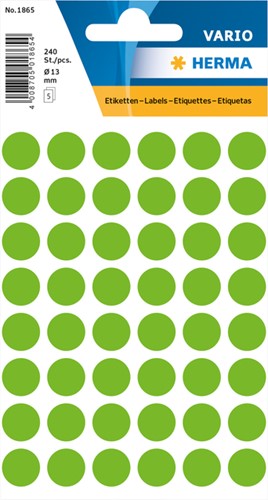 Etiket HERMA 1865 rond 12mm groen 240stuks 5 Vel