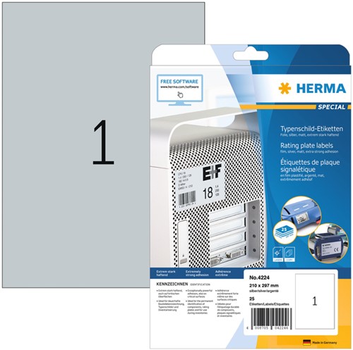 Etiket HERMA 4224 A4 210x297mm folie zi 25stuks 25 Vel