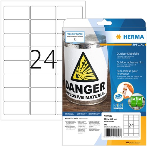 Etiket HERMA 9532 63.5x33.9mm 240st folie wit 10 Vel