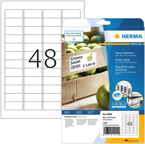 Etiket HERMA Power 10902 45.7x21.2mm wit 1200stuks 25 Vel