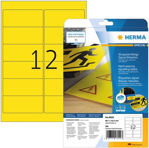 Etiket HERMA 8029 99.1x42.3mm folie 300stuks geel 25 Vel