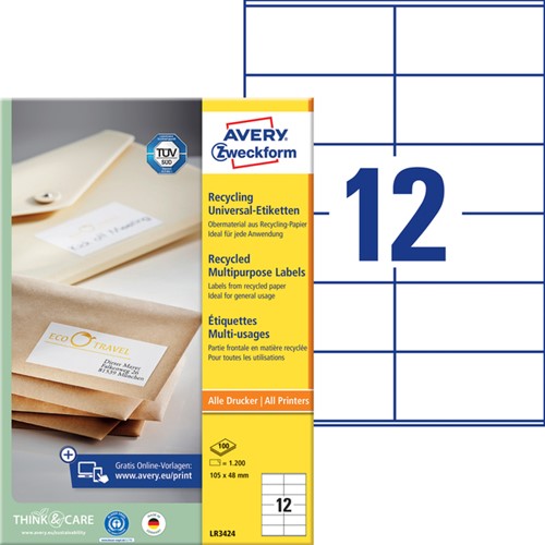 Etiquette Avery LR3424 105x48mm recyclé blanc 1200 pièces 100 Vel-2