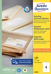 Etiquette Avery LR3483 105x148mm A6 recyclé blanc 400 pièces 100 Vel