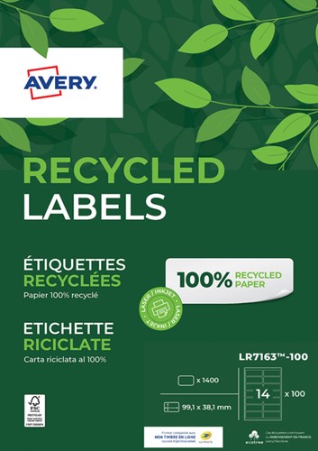 Etiket Avery LR7163-100 99.1x38.1mm wit 1400stuks 100 Vel