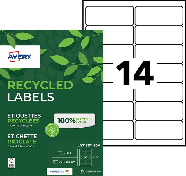 Etiquettes Adresse - 99,1 x 38,1 mm - L7163-100 - Avery
