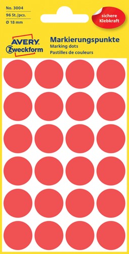 Etiket AZ 3004 rond 18mm rood 96stuks 4 Vel