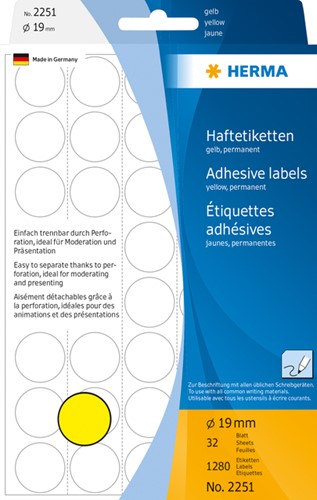 Etiket HERMA 2251 rond 19mm geel 1280stuks 32 Vel