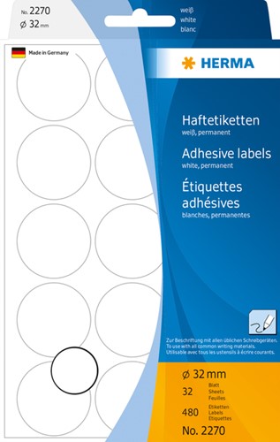 Etiket HERMA 2270 rond 32mm wit 480stuks 32 Vel