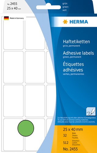 Etiket HERMA 2455 25x40mm groen 512stuks 32 Vel