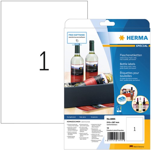 Etiket HERMA 8895 210x297mm A4 glossy wit 10 Vel