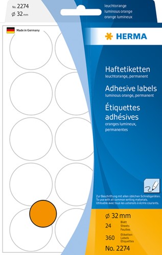 Etiket HERMA 2274 rond 32mm fluor oranje 360stuks 24 Vel
