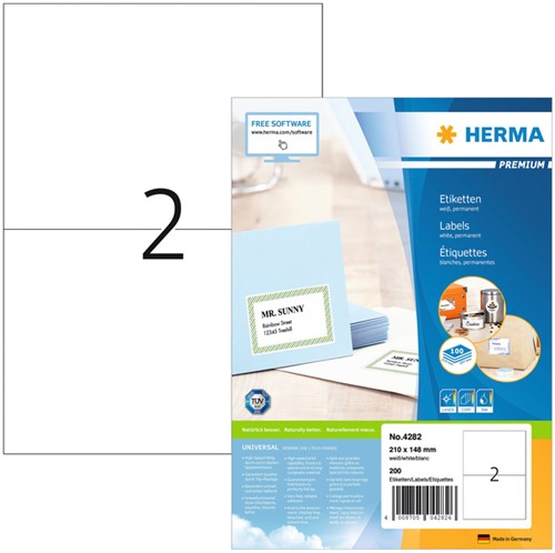 Etiket HERMA 4282 210x148mm A5 prem wit 200stuks 100 Vel