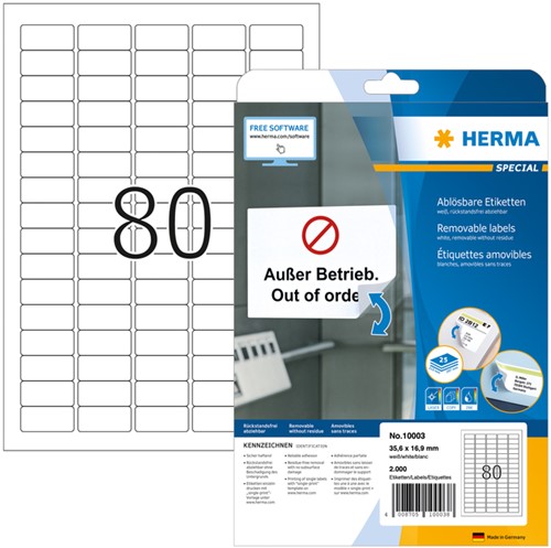 Etiket HERMA 10003 35.6x16.9mm verwijderb wt 25 Vel