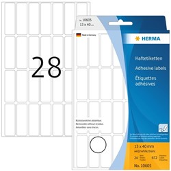 Etiket HERMA 10605 13x40mm verwijderbaar wit 672st 24 Vel