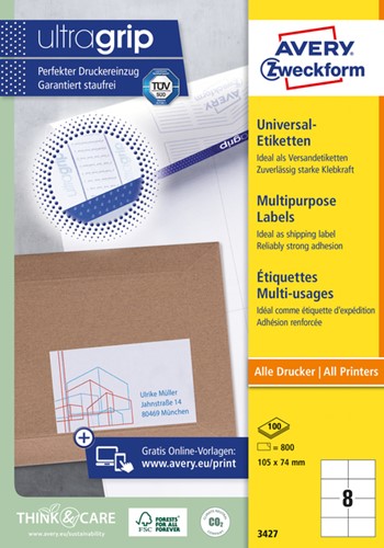 Etiquette Avery 3427 105x74mm blanc 800 pièces 100 Vel