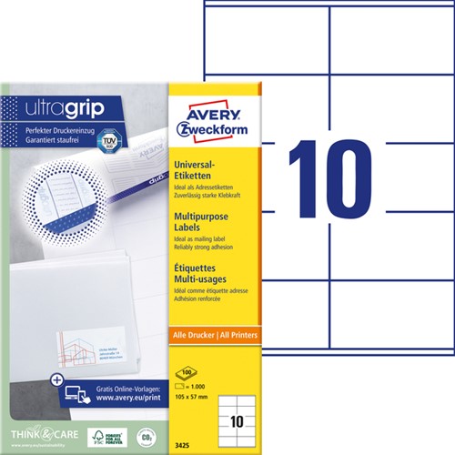Etiquette Avery 3425 105x57mm blanc 1000 pièces 100 Vel-2