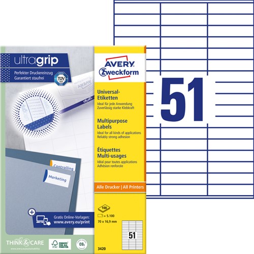 Etiquette Avery 3420 70x16,9mm blanc 5100 pièces 100 Vel-2