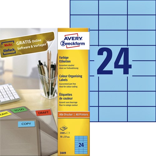 Etiket AZ 3449 70x37mm blauw 2400stuks 100 Vel