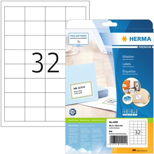 Etiket HERMA 4200 48.3x33.8mm premium wit 800stuks 25 Vel