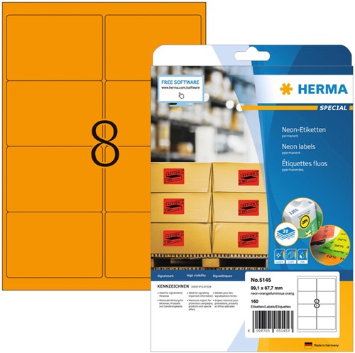 Etiket HERMA 5145 99.1x67.7mm fluor or 160stuks 20 Vel