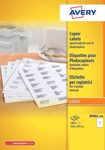 Etiket Avery DP001 210x297 wit 100stuks 100 Vel